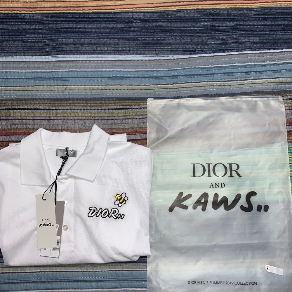 DIOR X KAWS White Bumble Bee Cotton Polo Shirt XL